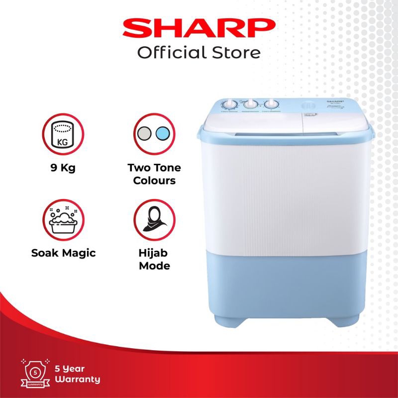 Sharp ES-T99SJ Mesin Cuci Twib Tube Hijab Series Blue | Mesin Cuci Dua Tabung 9kg