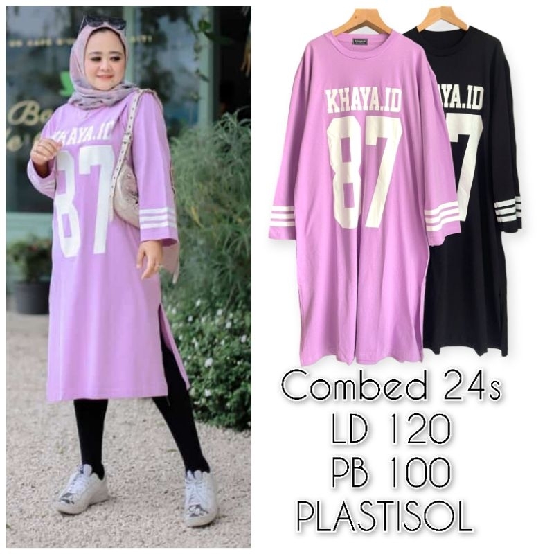 Midi Dress Kaos Oversize Sporty 87 Khaya id Model Terbaru Long Tunik Wanita  Lengan Panjang