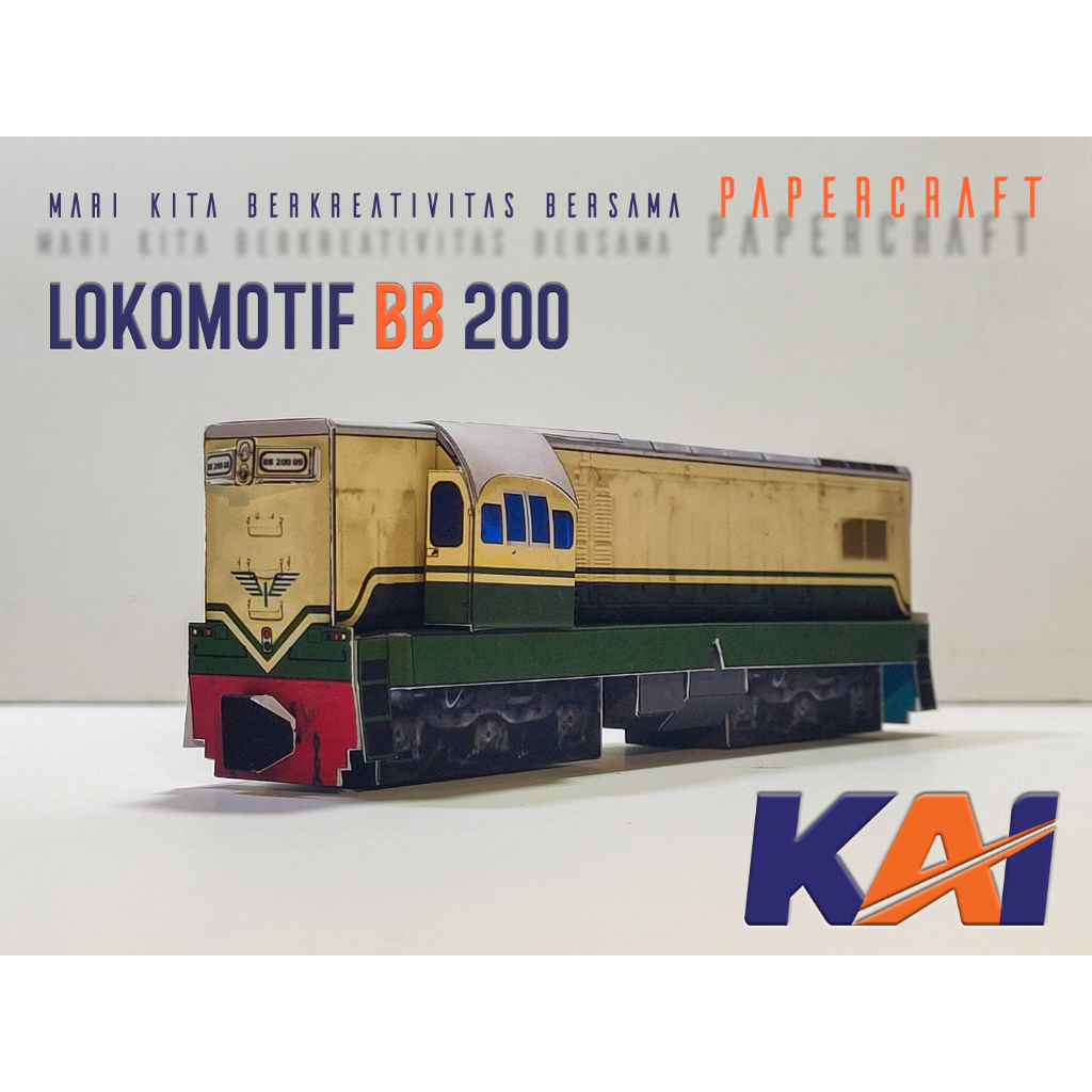 3D Papercraft Kereta Api Indonesia Lokomotif BB 200 Pola Kertas DIY