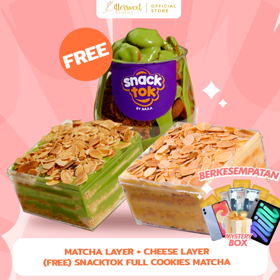 

PENJUALAN CEPATBEST SELLER Bittersweet by Najla Bundling Matcha Layer Cheese Layer Snacktok Full Cookies Matcha