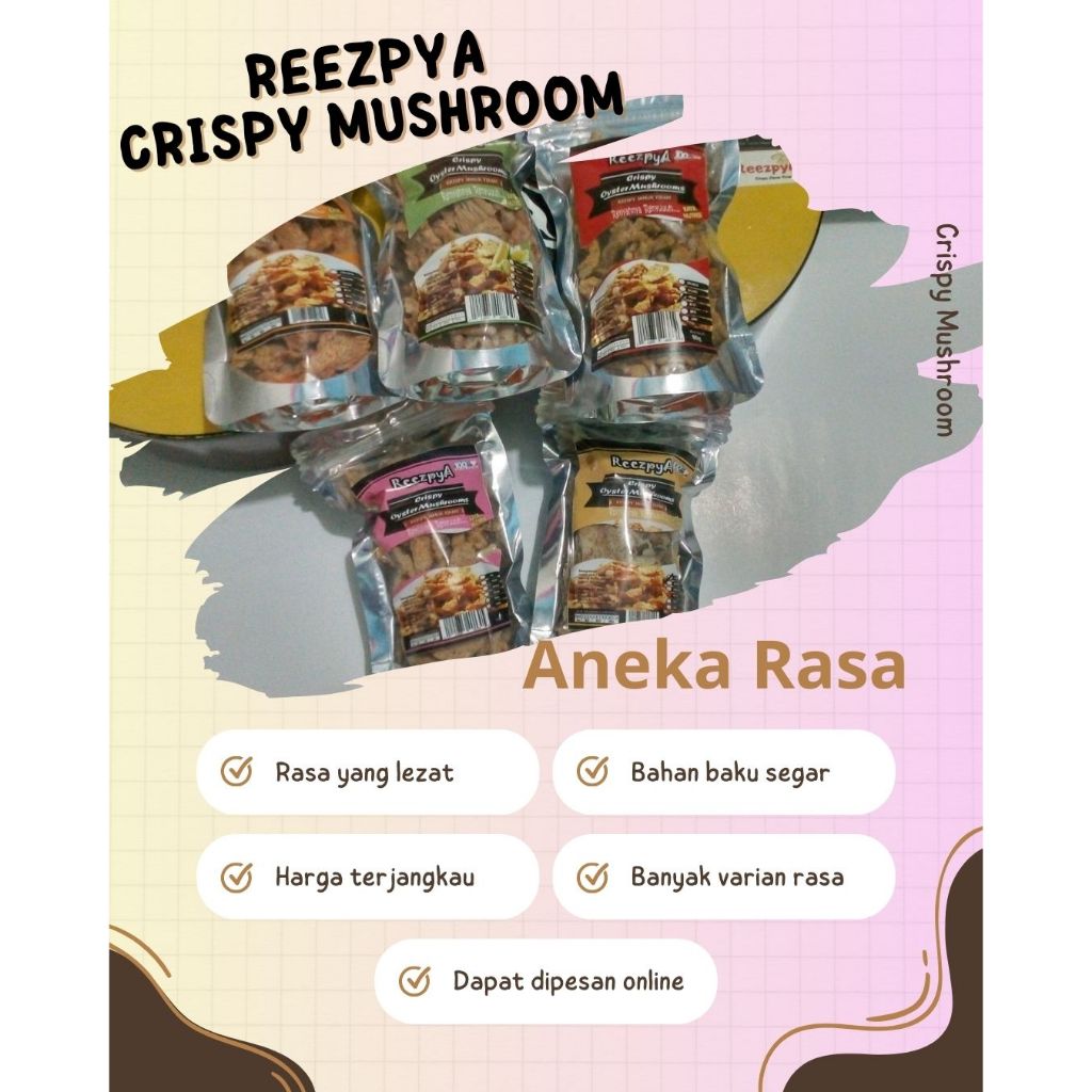 

Crispy Mushroom (Keripik Jamur Tiram) Bundling 5 Rasa ( Ori, Cheese, Balado, Pedas, BBQ)