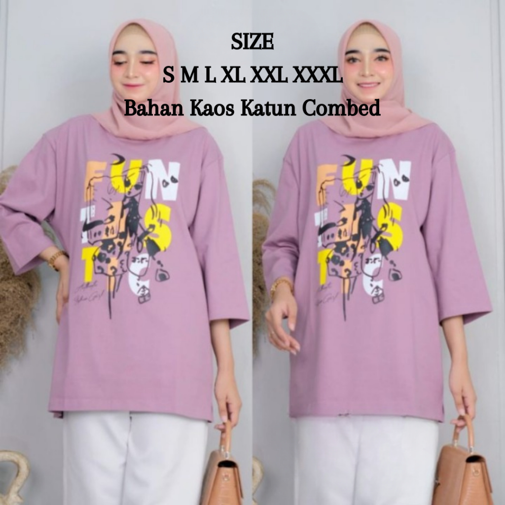 Baju Kaos Oversize Fun Blouse BO Bahan Kaos Katun Combed Apk Sablon Baju Atasan Wanita Lengan Panjan