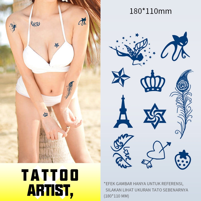 tato,tatto,Elf, bintang, bulu, mahkota,tato temporer,tato temporer, tahan 15 hari, tahan air, tinta 