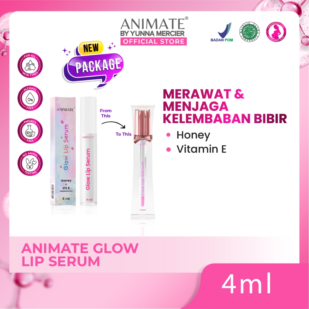 [BUNDLE] Animate Glow Lip Serum 4 Ml - Lip Serum Bibir Lembap Pencerah Perawatan Bibir Hitam - Lip S