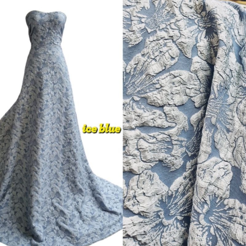 (COD) bahan kain jaguard embos/ kain gaun mewah jaguar embos/ jaguard motif timbul/gaun 3D