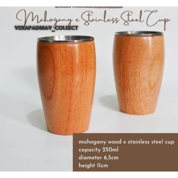 Gelas Mug Kayu STAINLESS STEEL Anti Panas dan Anti Karat