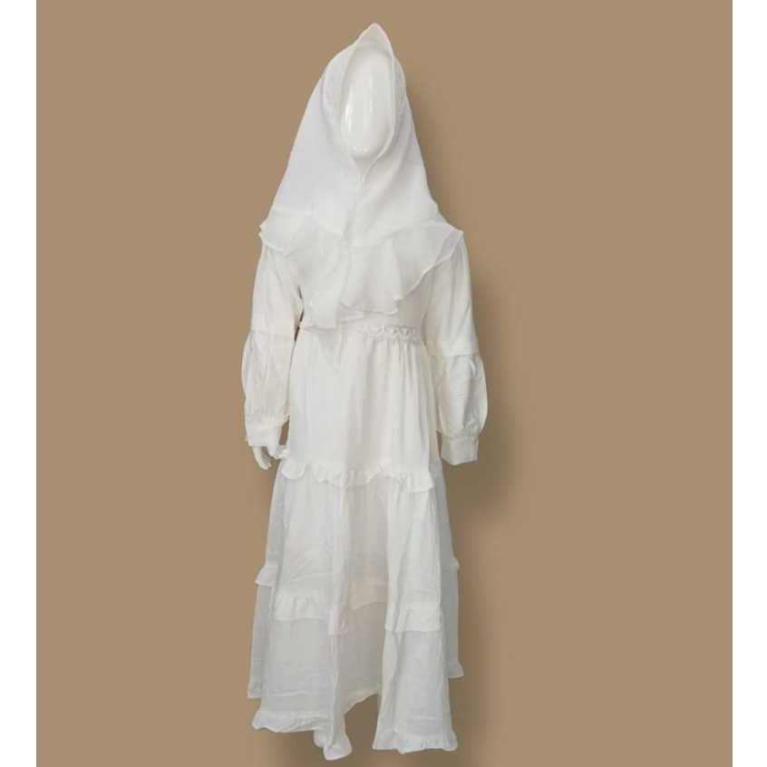 GAMIS PUTIH SUSUN, GAMIS PUTIH ANAK, PAKAIAN BUSANA MUSLIM, GAMIS BAHAN CRINKLE SILK PREMIUM