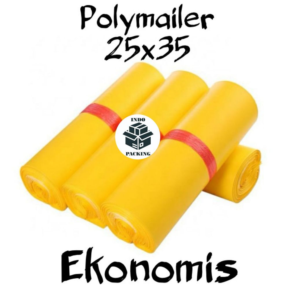 

(isi 100) Polymailer Ekonomis Kuning 25x35 cm / Amplop Plastik Packaging Kemasan Online Shop