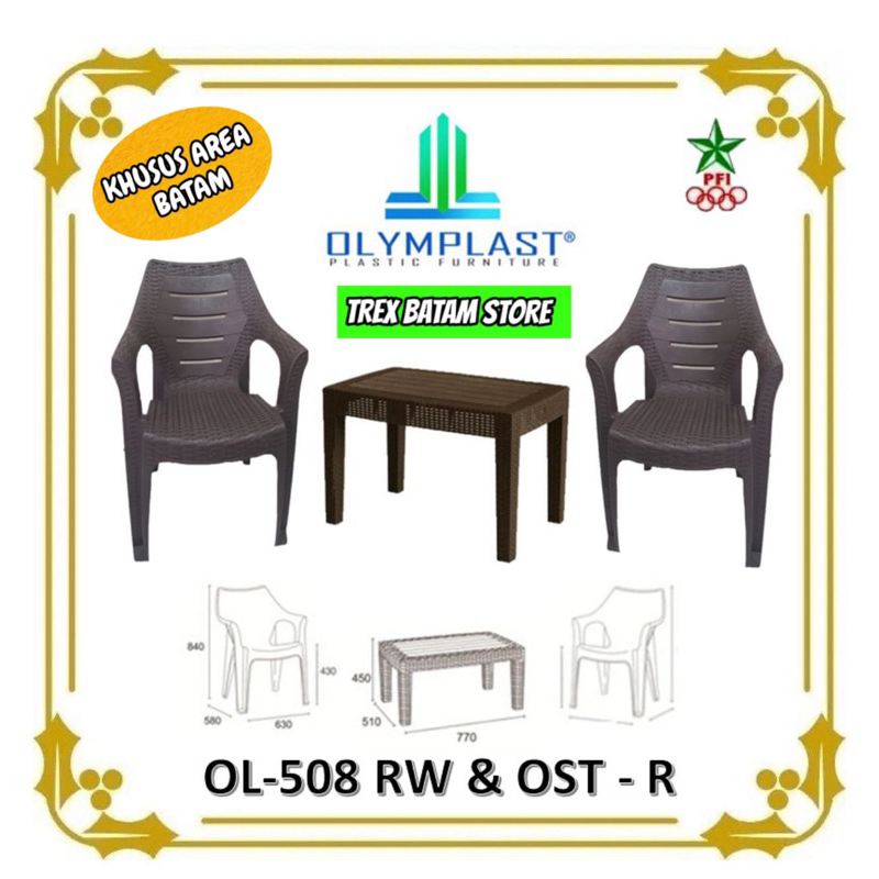 OLYMPLAST MEJA TAMU PLASTIK 1 SET 2 KURSI SANDAR 1 MEJA PERSEGI PANJANG [ BATAM ]