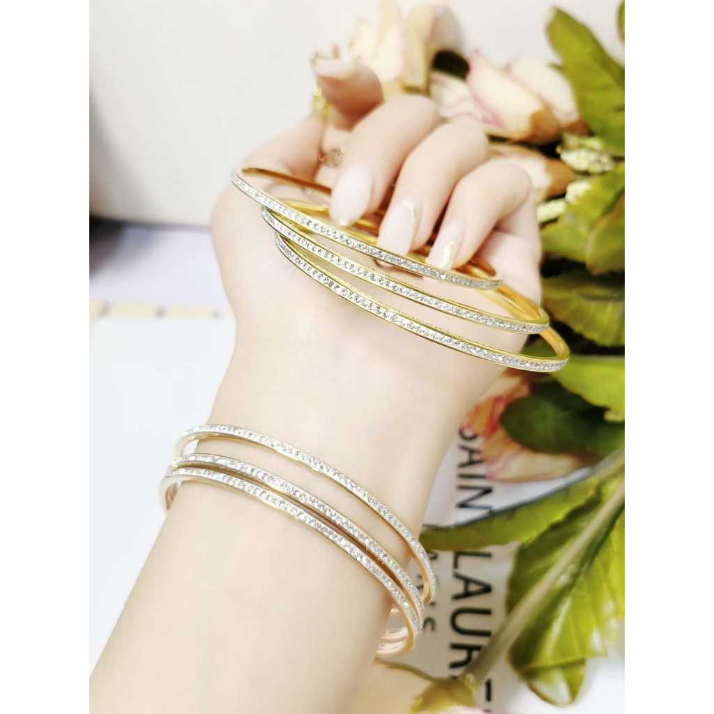 Gelang  Tangan Wanita Bangle keroncong Mata 3pc Titanium anti Karat Titanium
