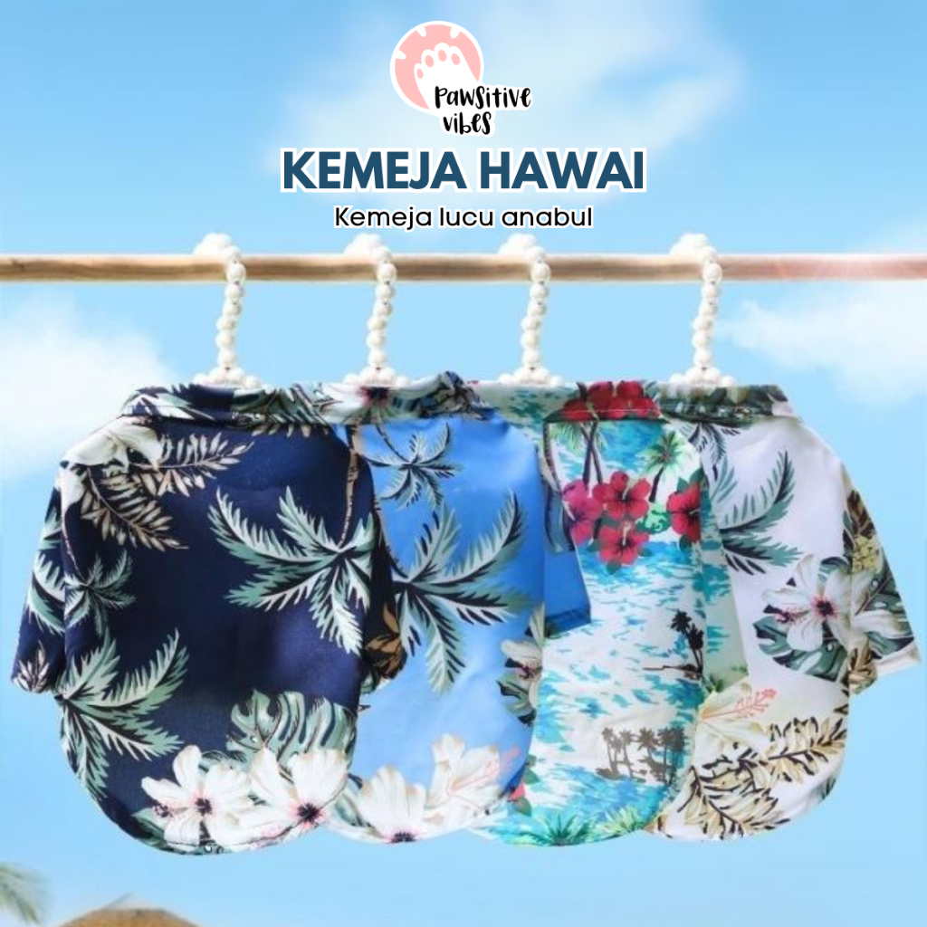 Anjing Kucing Kostum Baju Anjing Kucing Kemeja Hawaii Aloha Motif Lucu Berbahan Katun | Kostum Kaos 