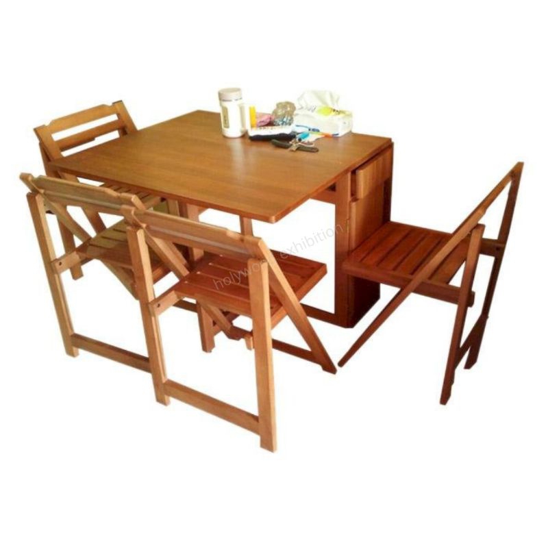 Meja Lipat Kaki Roda + 4 Kursi Lipat