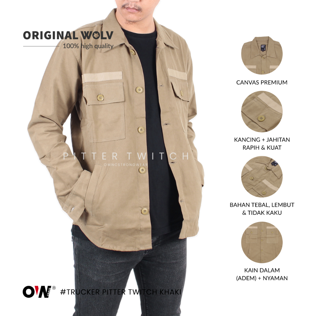 WOLV - Trucker Semi Parka Pitter Canvas Khaki Pria Wanita