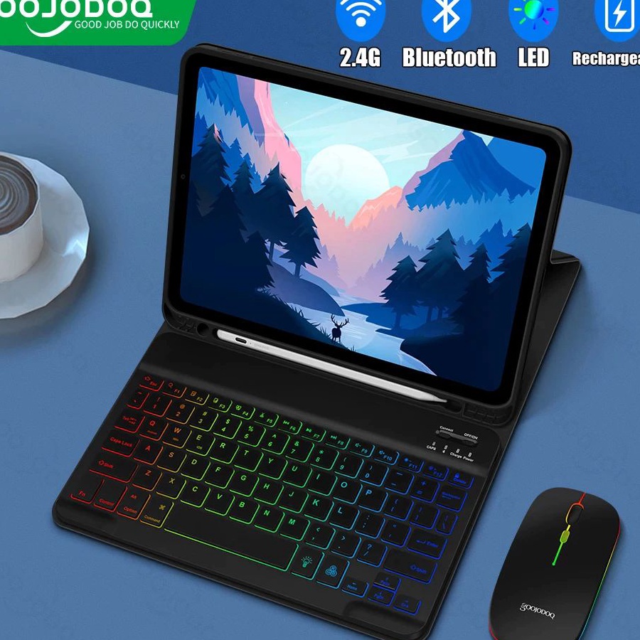 Model Terkini GOOJODOQ For iPad Case bluetooth Keyboard and Mouse Set rainbow color case for iPad Ai