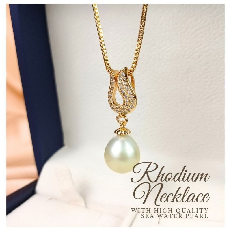 Kalung rhodium mutiara air laut barok | Mutiara Lombok Asli