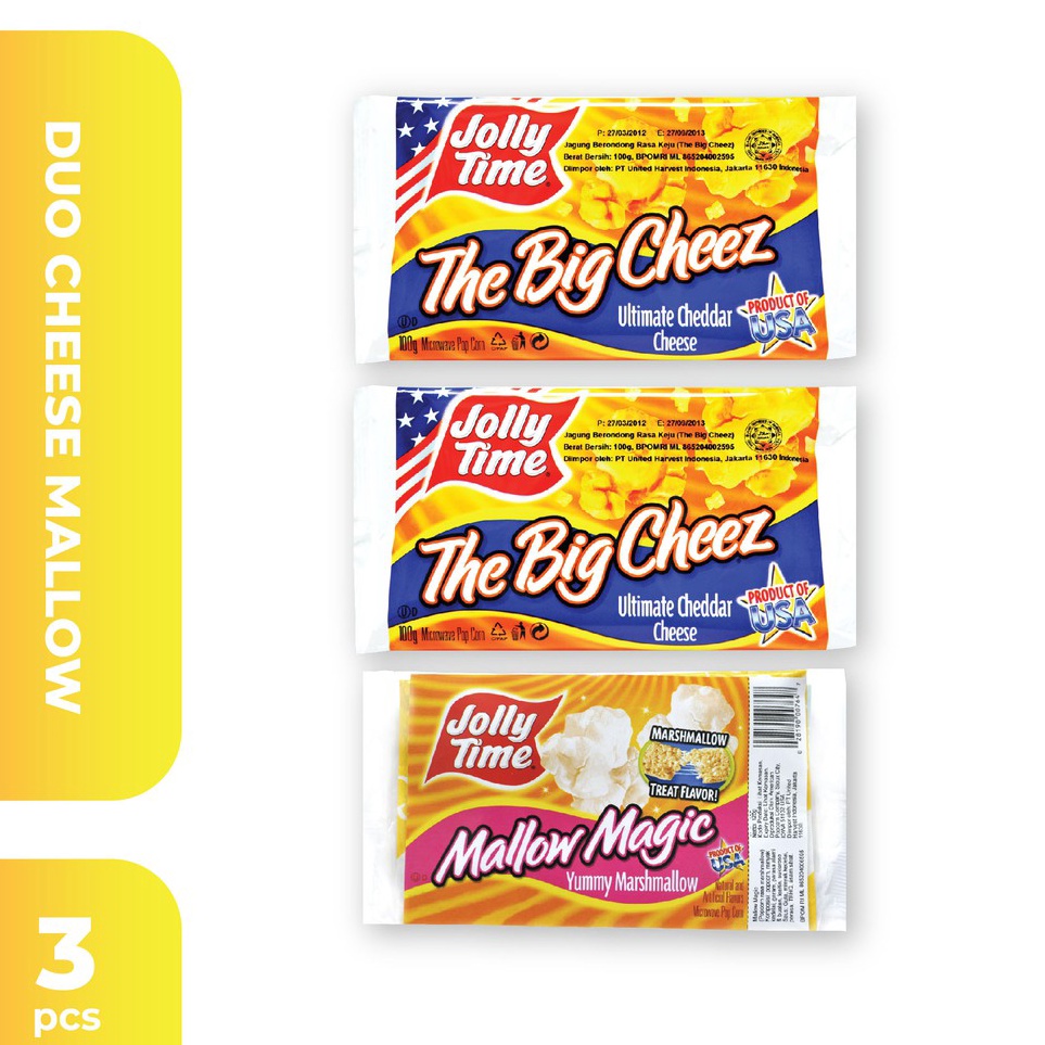 

Harga Termurah Jolly Time Paket Duo Cheez Mallow 2TBC 1MM Mircowave Popcorn Ready