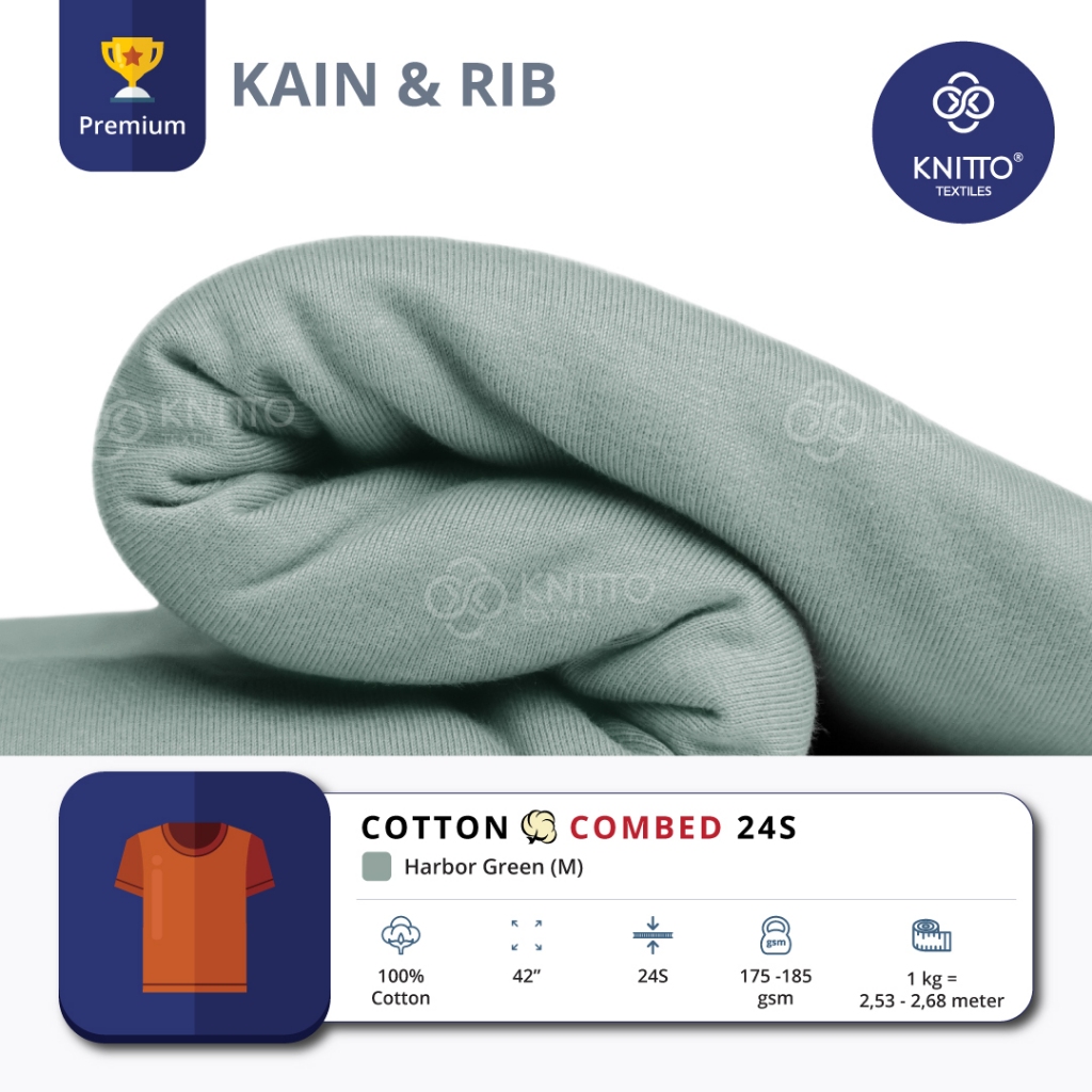 KAIN COTTON COMBED 24S HARBOR GREEN + RIB ( BAHAN KAOS ) - KNITTO