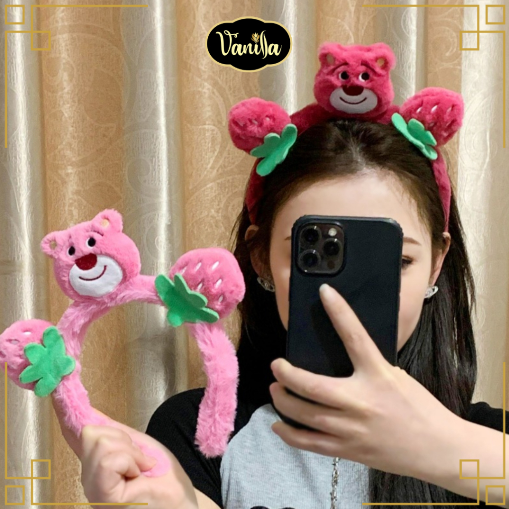 Bando Karakter Lotso Strawberry | Bando Telinga Beruang Losto | Bando Karakter Telinga Bear Lucu | B