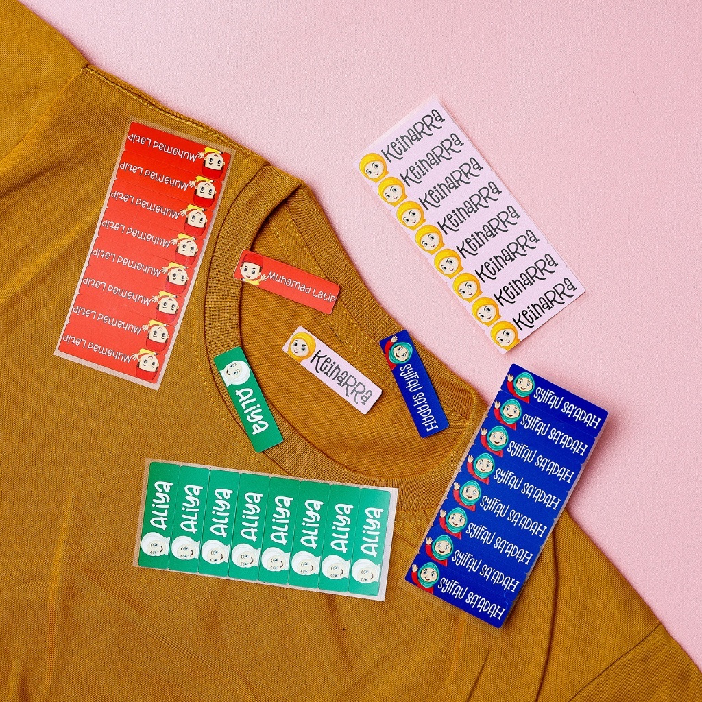 Label nama sticker nama waterproof baju anak muslim