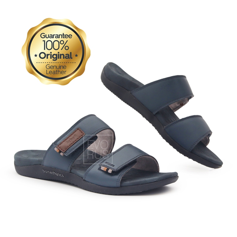 Scholl Biomechanics LB53 Navy 100% SCHOLL ORIGINALl | Sandal Pria Kulit Asli | Flat Foot Flat Feet |