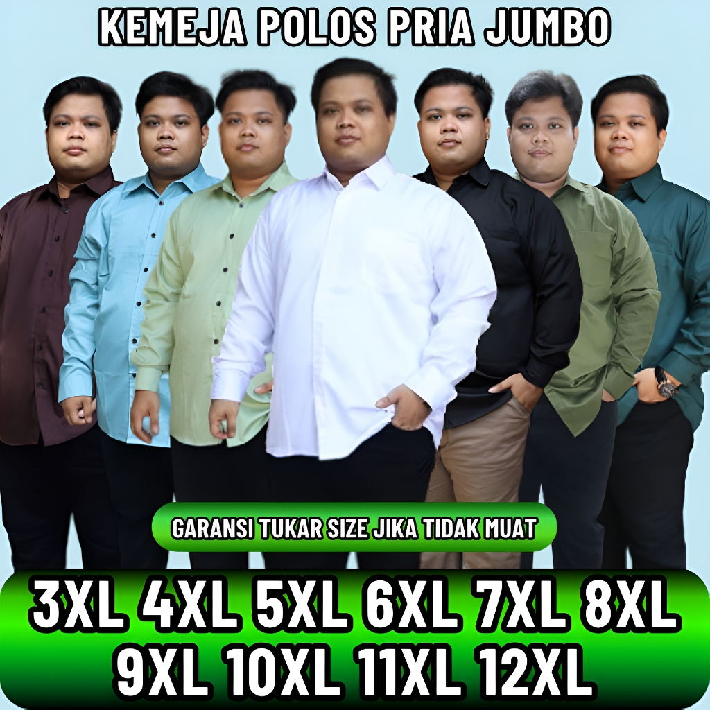kemeja hem baju pria jumbo polos big size cowok laki laki oversize kerja formal oversized lengan pan