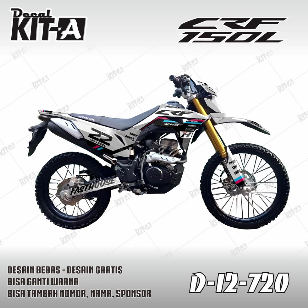 Decal Sticker CRF 150 L Dekal Sticker Striping Custom FullbodyMacan Racing Putih Hitam D-I2-237 I2-7