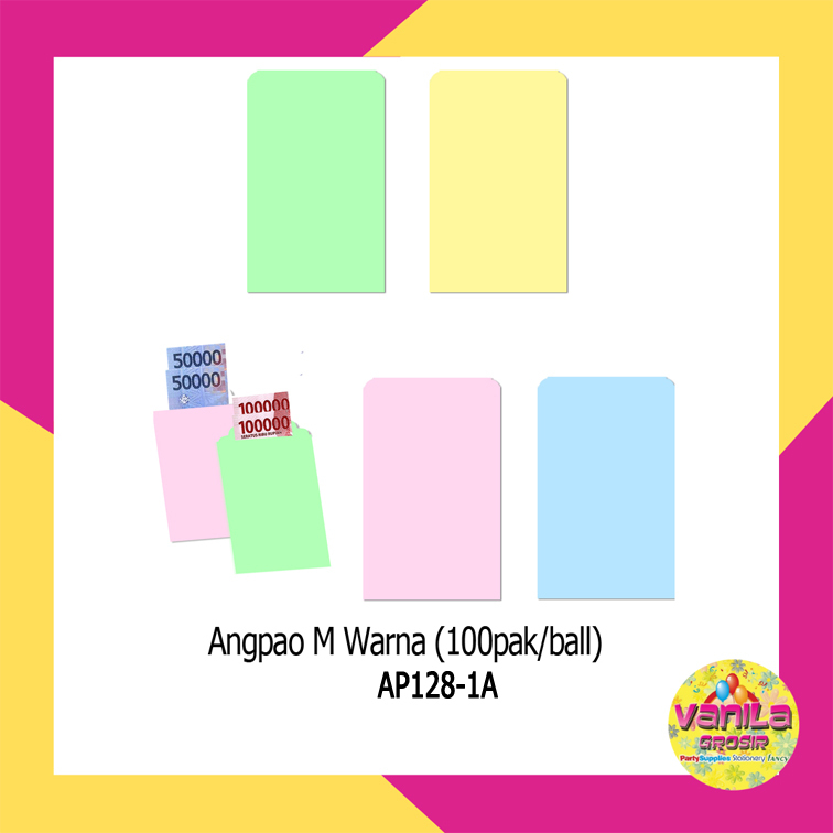 

(1Ball Isi 100 Pak) Amplop Warna Uk M, amplop polos warna, angpao serbaguna, amplop undangan