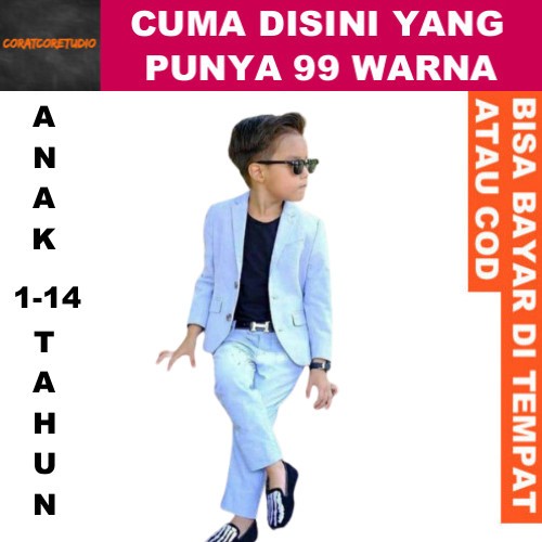 99 WARNA  Anak Usia Umur 1 - 14 tahun Jas Cowok Blazer Pria Slimfit Model Kekinian Celana BIRU MUDA 