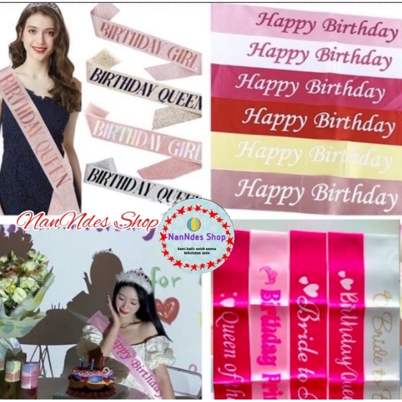Sash Selempang Happy Birthday Birthday Girl Birthday Princess Kain Satin / Sash samir HBD Biru Peach