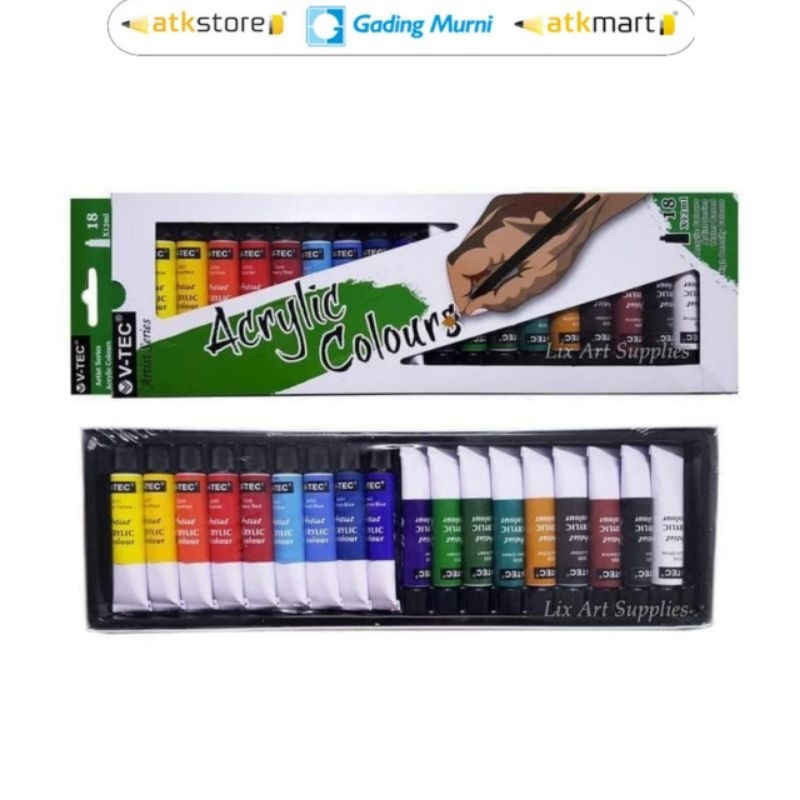 

V tec acrylic paint cat akrilik set 18 12 warna color 6 12 ml