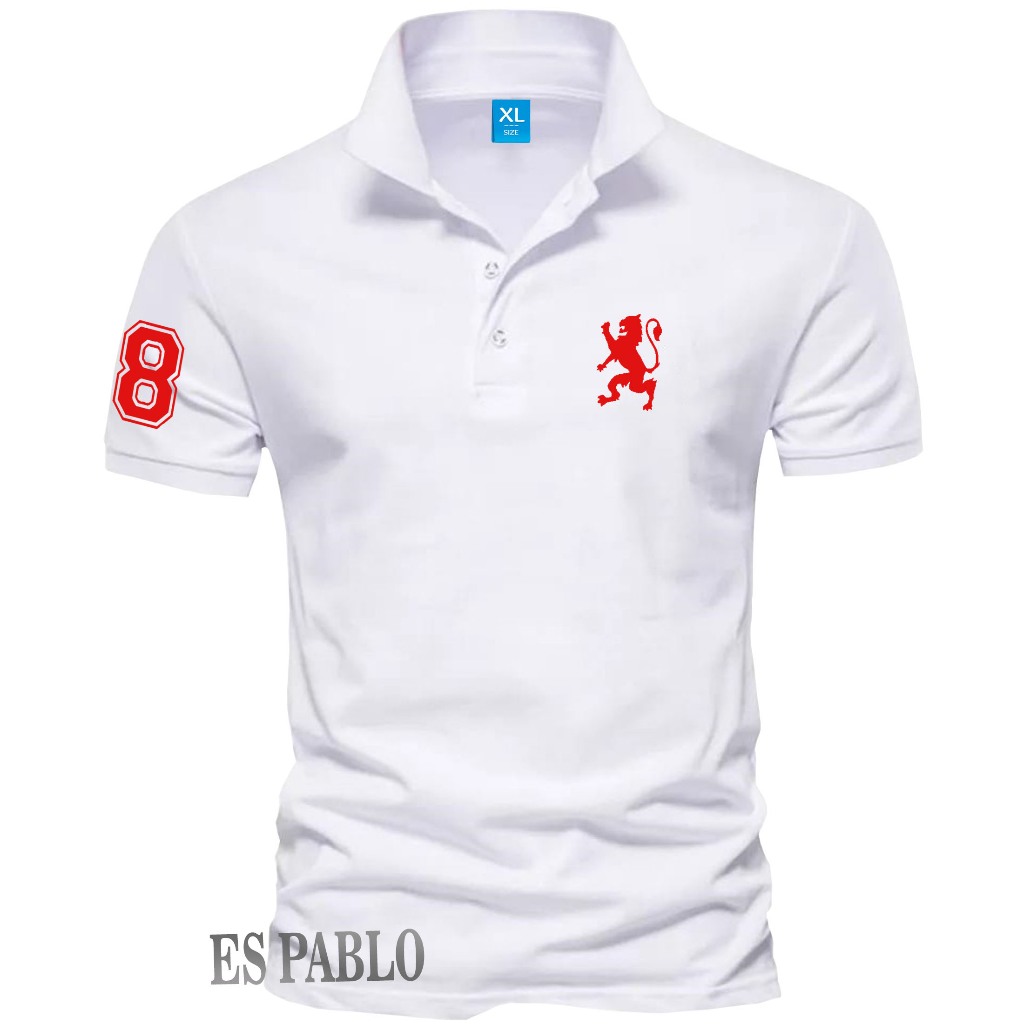Baju Kaos Polo Shirt Giordano Lion Text Merah / Kaos kerah Branded Pria Dan Wanita / Kaos kerah Prem