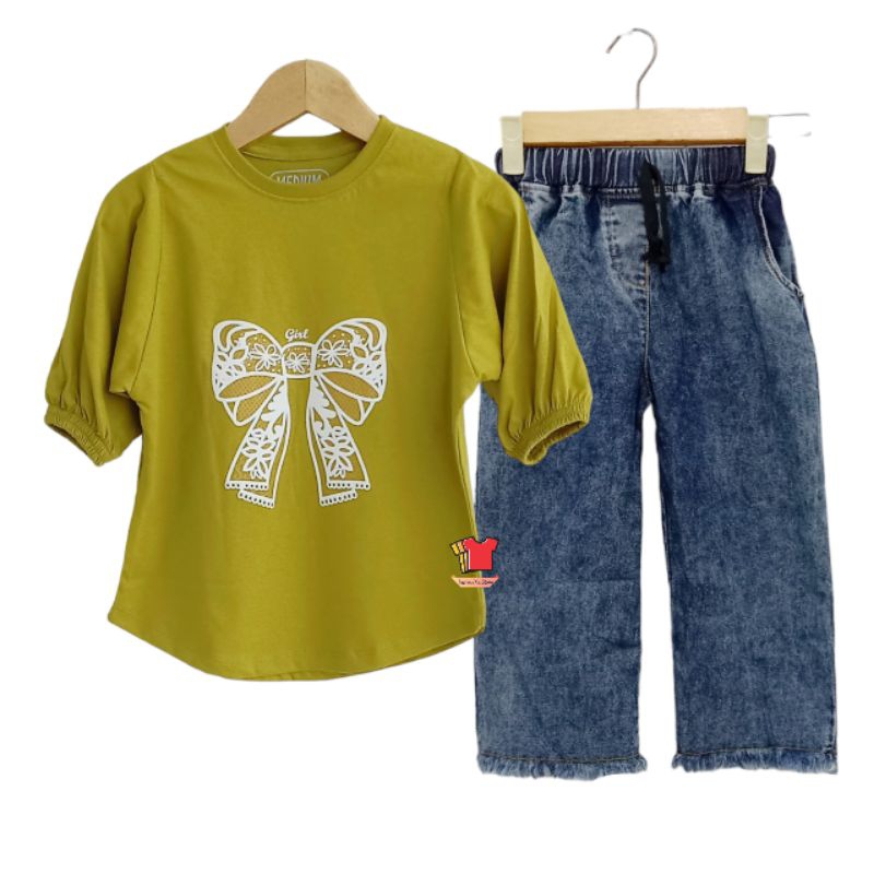 Setelan baju anak blouse dan celana kulot perempuan usia 3-12 tahun