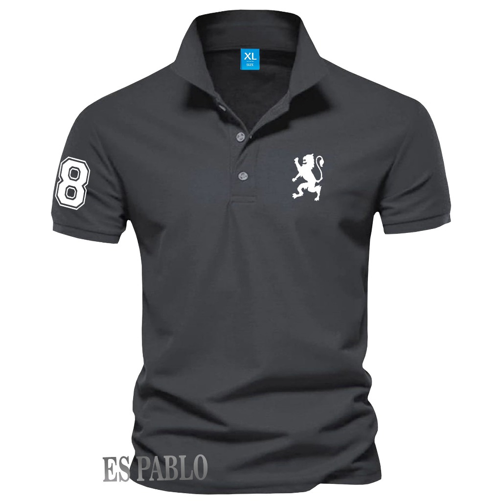 Baju Kaos Polo Shirt Giordano Lion Text Putih / Kaos kerah Branded Pria Dan Wanita / Kaos kerah Prem