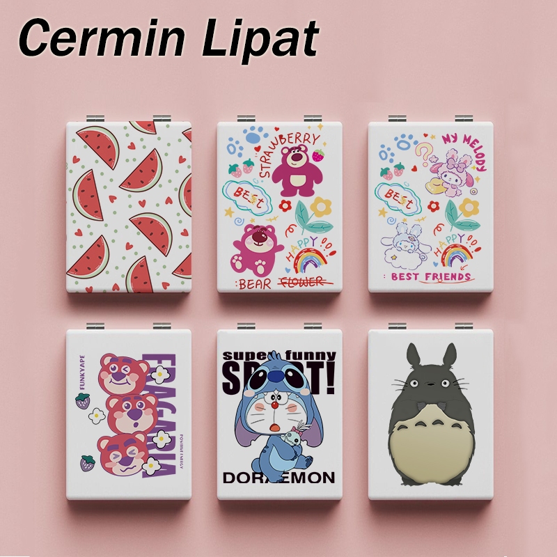 SUTU Cermin Lipat Custom Kartun Mini Cermin Rias Karakter Hewan Lucu  Cermin Lipat Portabel Kulit