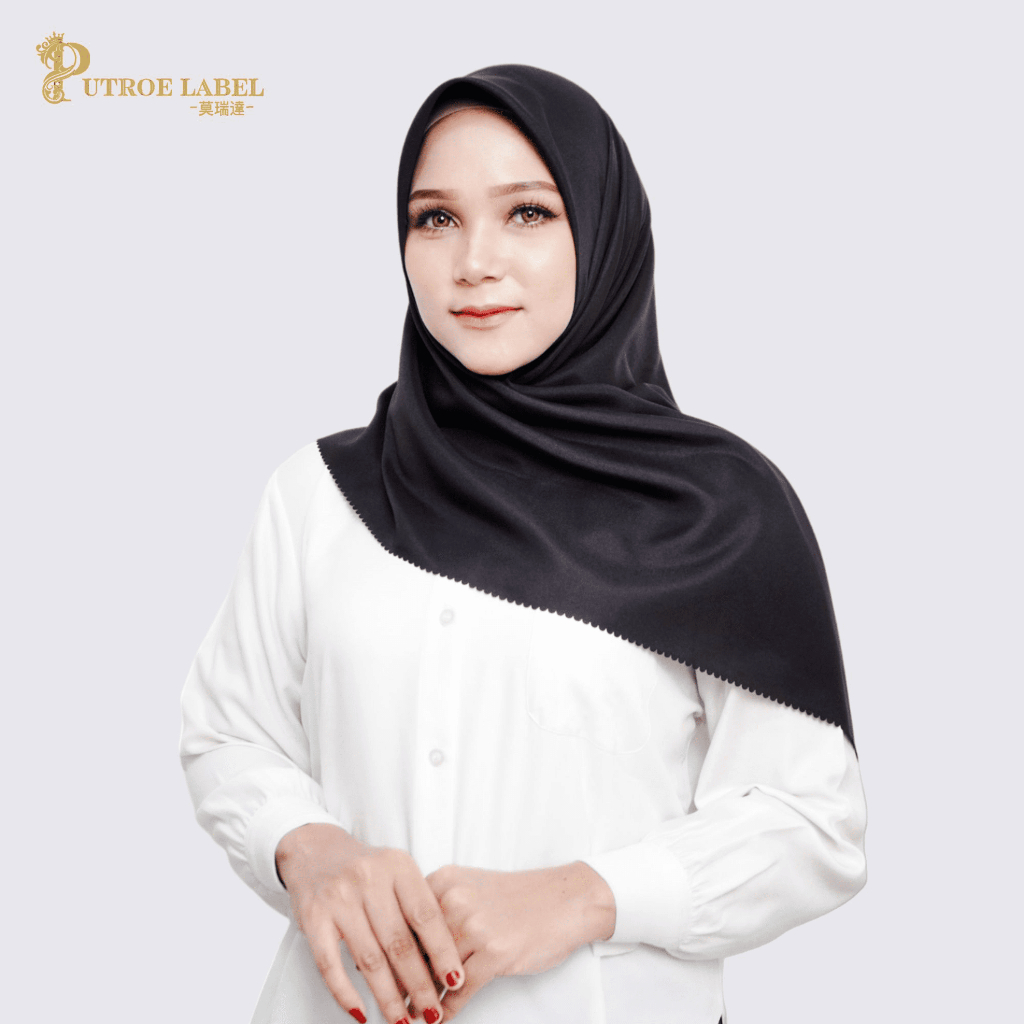 Putroelabel - Hijab Segiempat Voal Hitam | Jilbab Voal Segiempat | Hijab Segiempat Voal Polos Laser 
