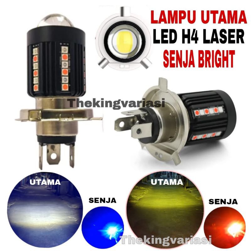 LAMPU UTAMA MOTOR LED H4 LASER SENJA BRIGHT 30 LED / LAMPU UTAMA LED H4 LASER SENJA 2 WARNA/ LED UTA
