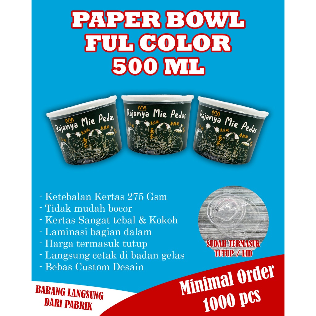 (MIN ORDER 1000PCS) Paper Bowl 500ml / Mangkuk Kertas / Custom Paper Bowl / Cetak Paper Bowl 500ml