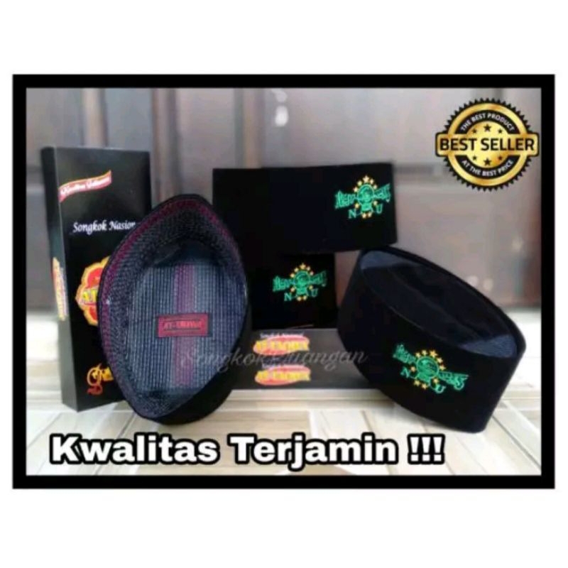 peci hitam bordir NU hijau AC tahan air original songkok