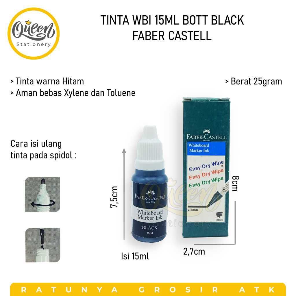 

1 PCS TINTA WBI 15ML BOTT BLACK FABER CASTELL WHITEBOARD MARKER INK TINTA SPIDOL PAPAN TULIS