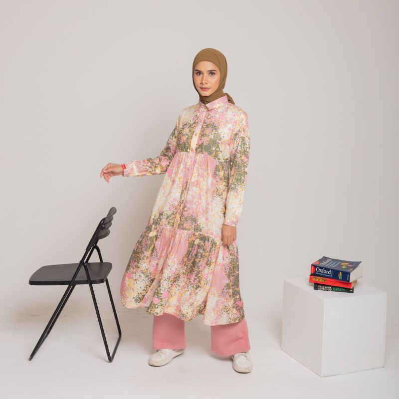 M Dress Splatter Dauky Gamis Muslim Tunik Motif