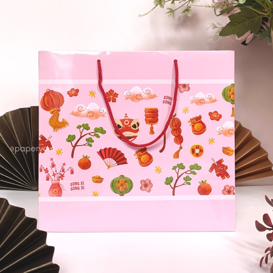 

Paperbag / Goddie Bag / Tas Kertas Packaging Toples Kue Cookies Hampers - Imlek 22 x 11 x 20 cm - ECO