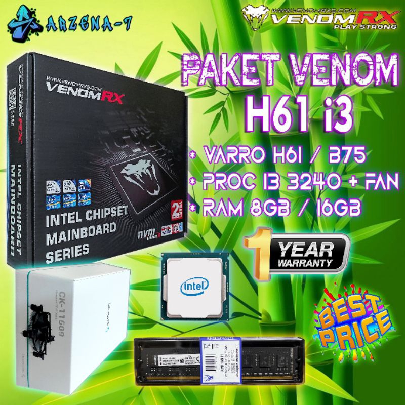Paket Core i3 Gen 3 Ram ( Mobo H61 + Proc core i3 3240 + Ram 8Gb / 16Gb )