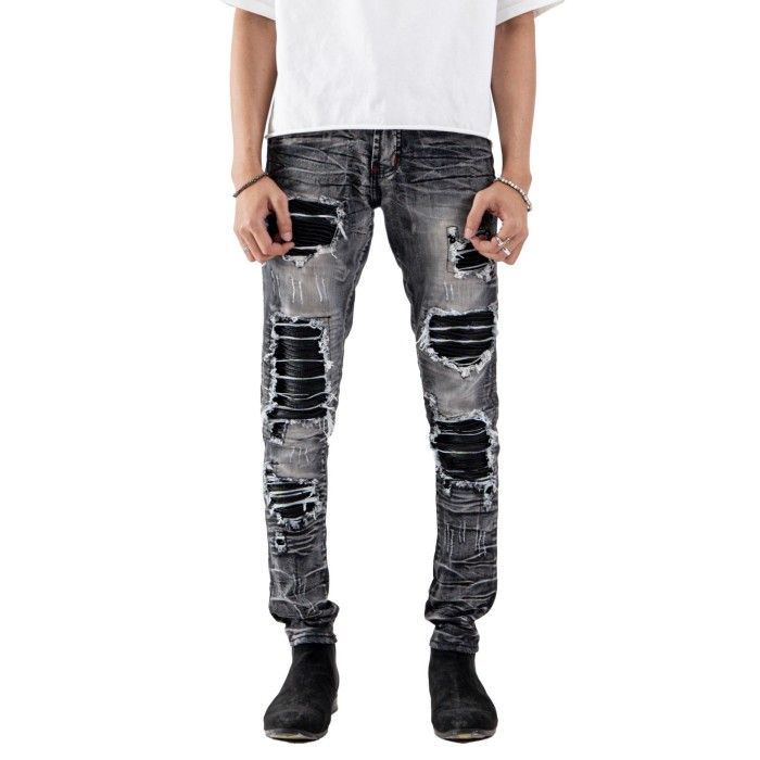 Denimitup H1 Leather Patch Jeans Stormy Grey