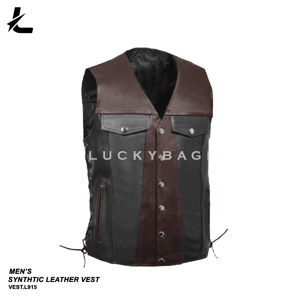 Rompi Pria Kulit Rider Vest Rompi Kulit Sintetis Rompi Motor