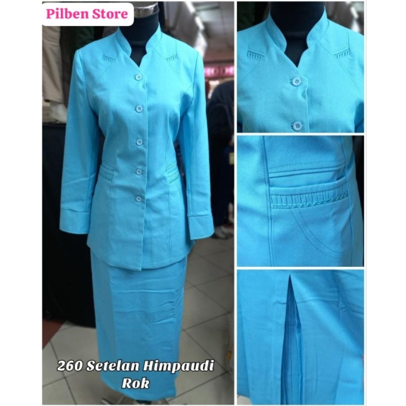 Baju Seragam Guru Wanita PAUD Stelan Blazer Biru Muda Terbaru