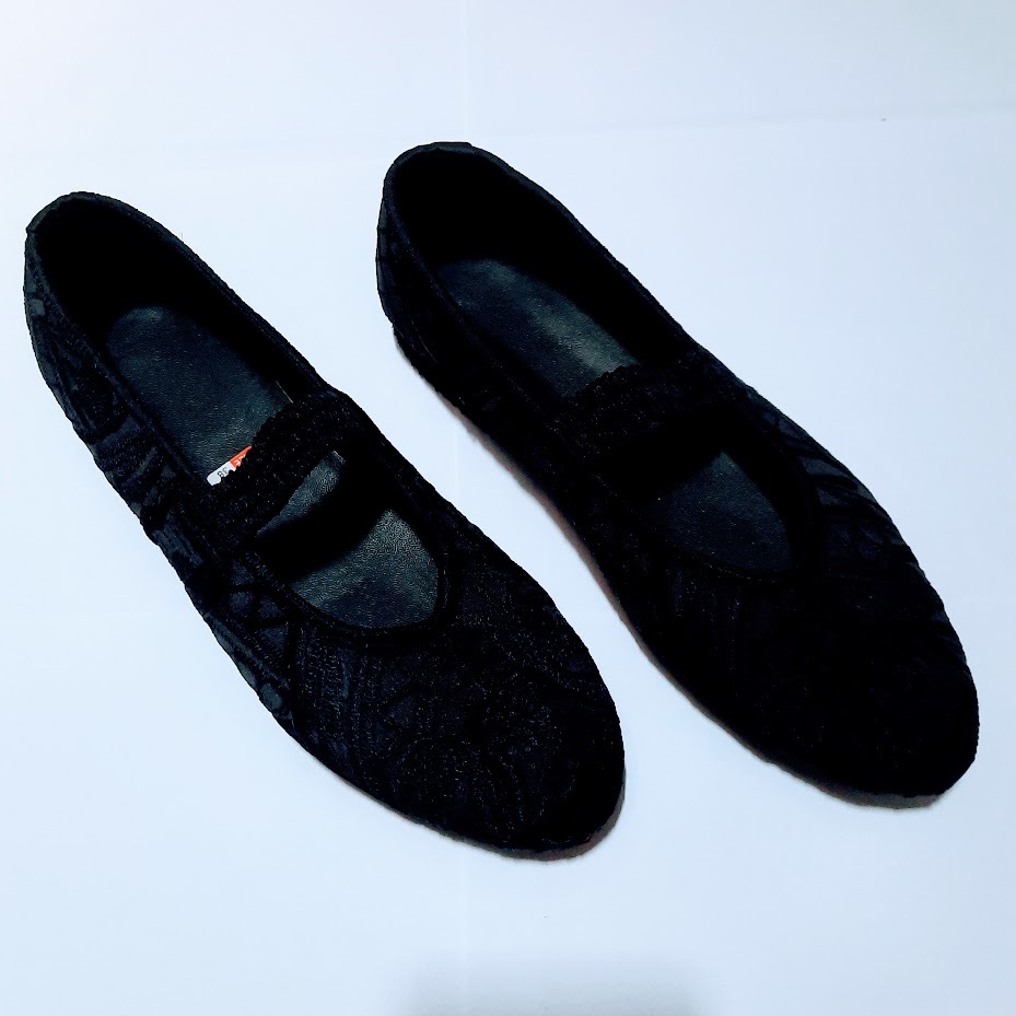 etnik fashion sepatu wanita santai haji umroh flat slip on bordir hitam polos