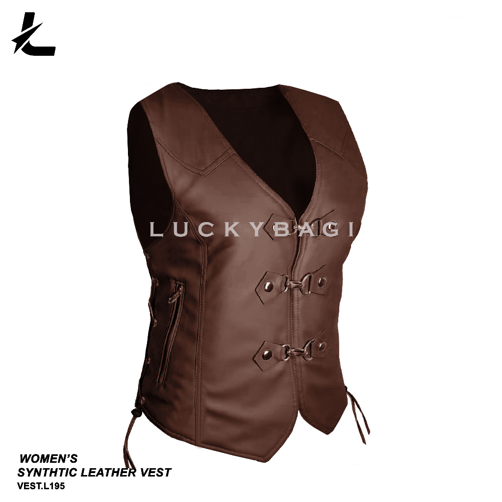 Rompi Motor Wanita Vest Kulit Wanita Rompi Kulit Sintetis Rompi Riding L195