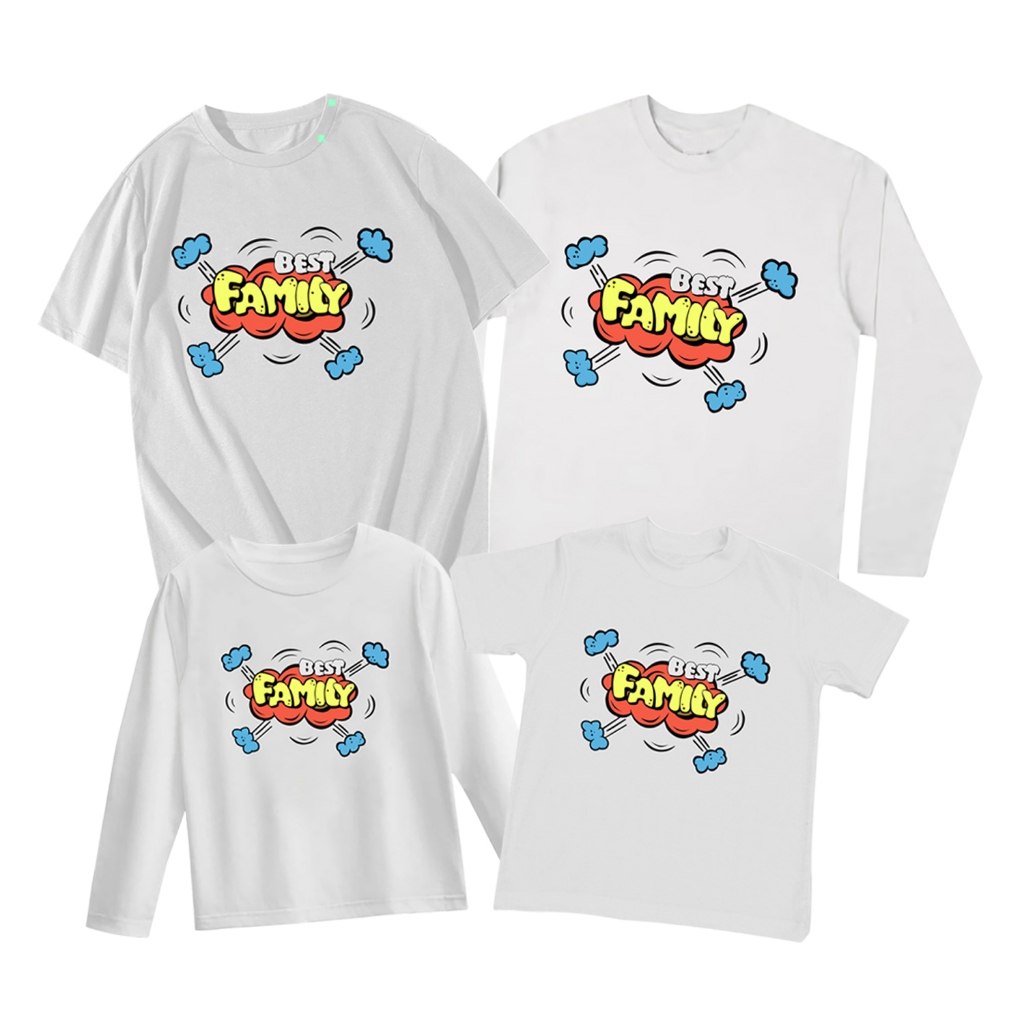 Kaos couple family baju seragam keluarga tulisan best famili gambar awan warna putih