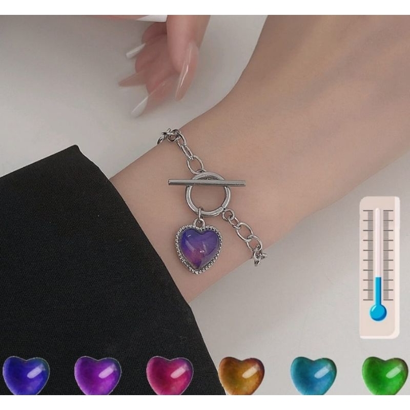 Gelang Kalung Wanita bentuk Hati bisa berubah warna sesuai suhu Gelang Kalung Mood Aesthetic