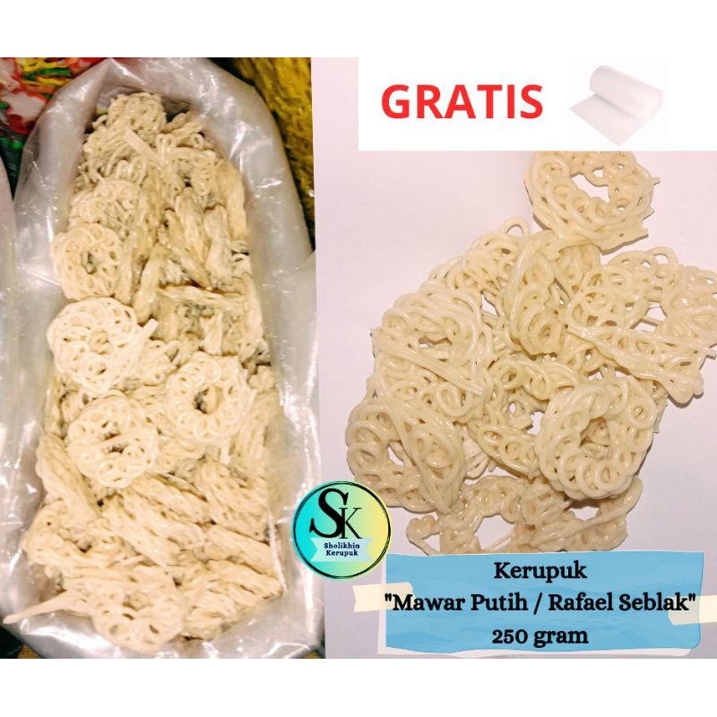 

Kerupuk Mawar Putih 250 gram / Krupuk Seblak / Kerupuk Bawang Mentah / Krupuk Uyel / Kerupuk Nasi Goreng / Nasi Uduk / Kerupuk Viral